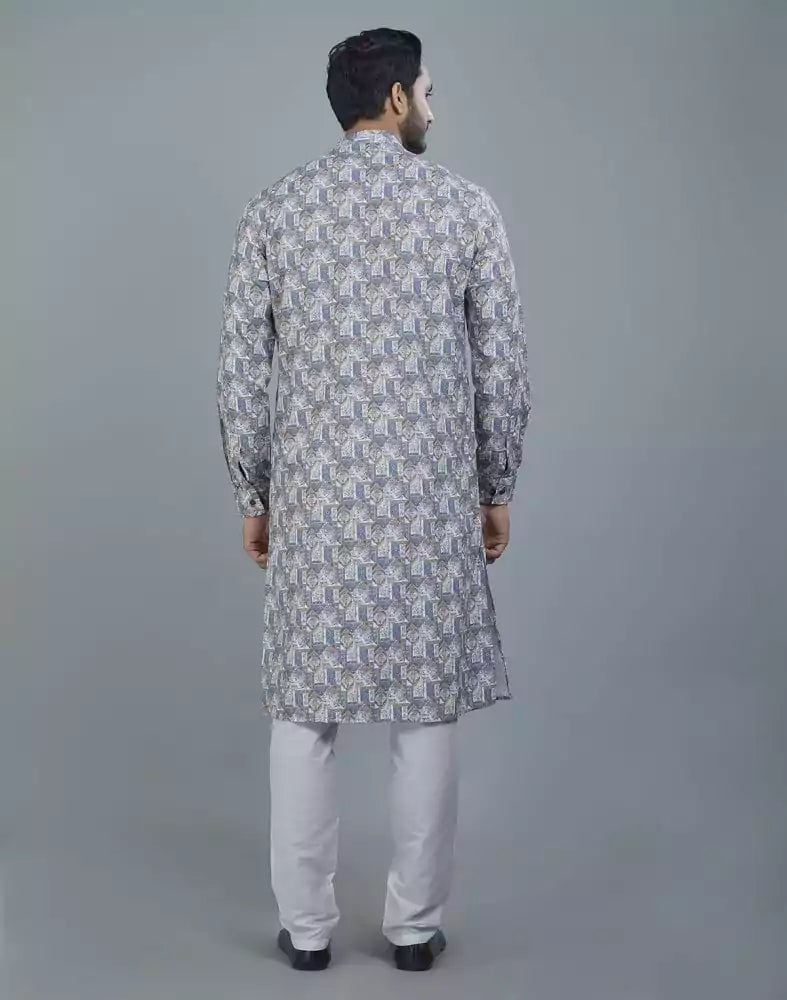Image of Pleasing White Color Floral Design Cotton Kurta