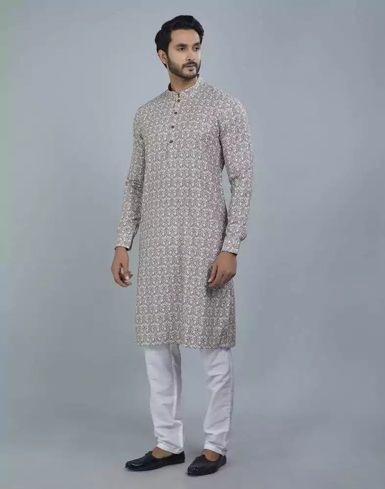 Image of Elegant Green Botanical Print Cotton Kurta
