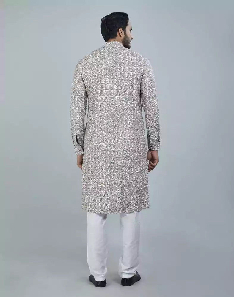 Image of Elegant Green Botanical Print Cotton Kurta