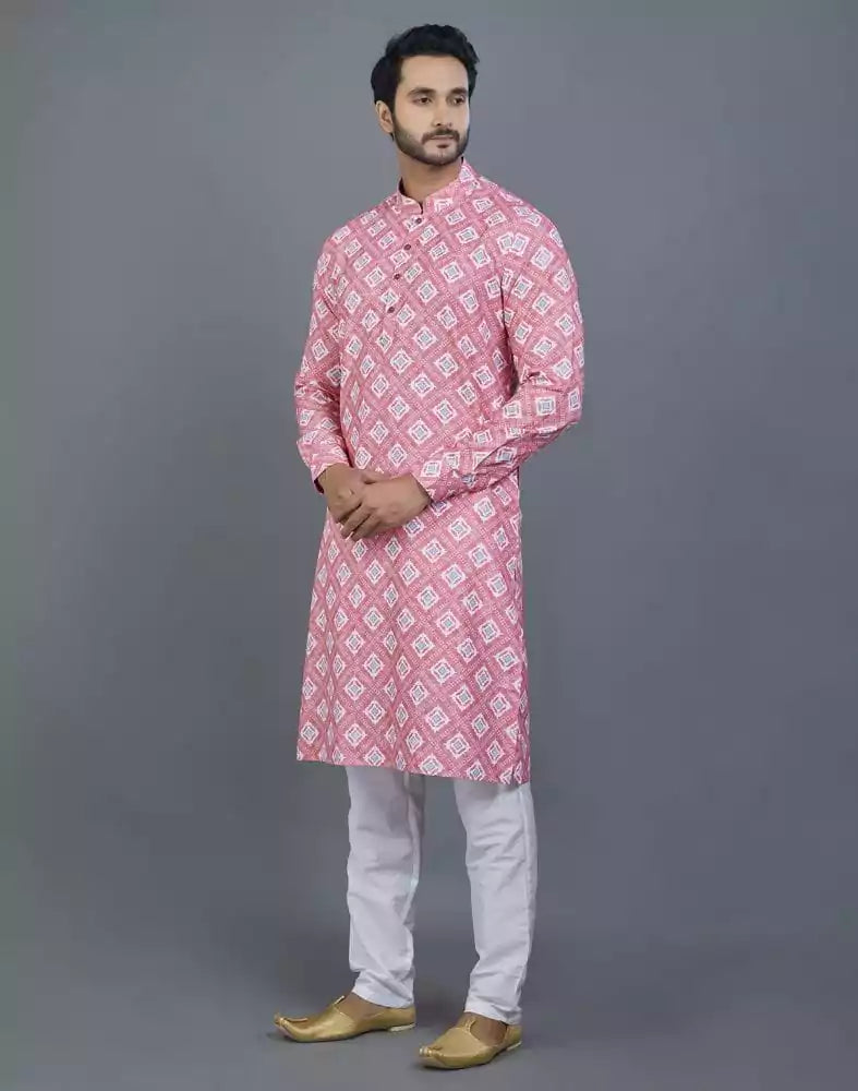 Image of Good Looking Pink Geometric Cotton Kurta