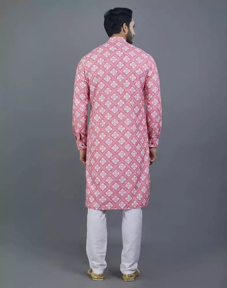 Image of Good Looking Pink Geometric Cotton Kurta