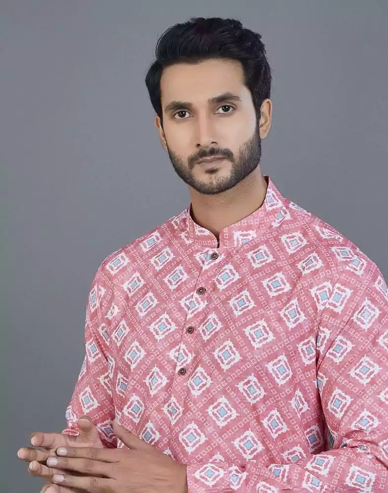 Image of Good Looking Pink Geometric Cotton Kurta