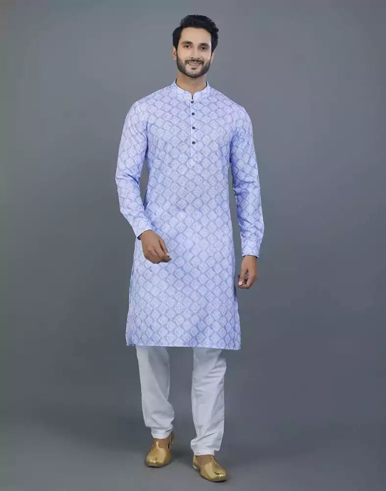 Image of Sky Blue color Geometric cotton Kurta