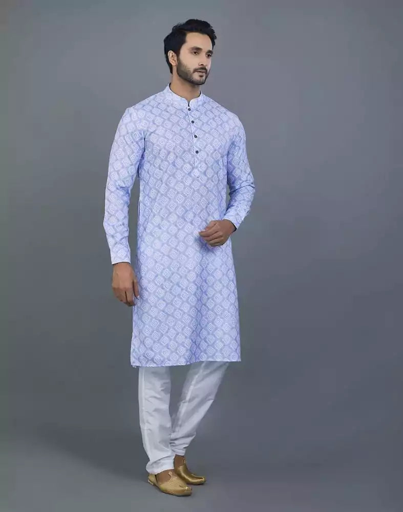Image of Sky Blue color Geometric cotton Kurta