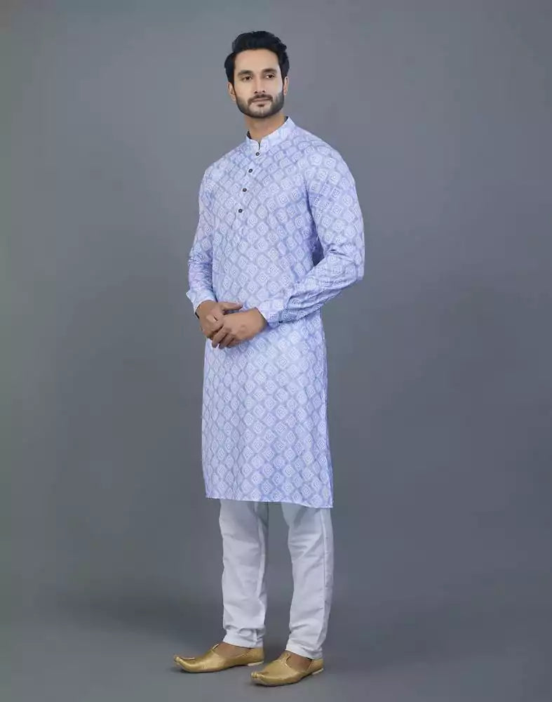Image of Sky Blue color Geometric cotton Kurta