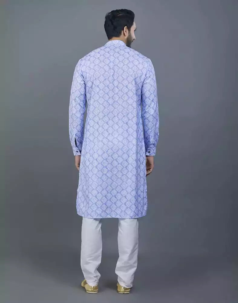 Image of Sky Blue color Geometric cotton Kurta