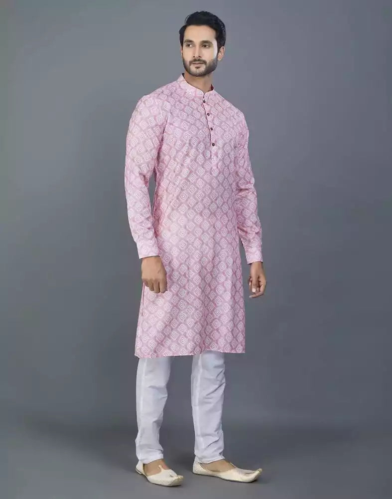 Image of Dazzling Pink Color Geometric Cotton kurta