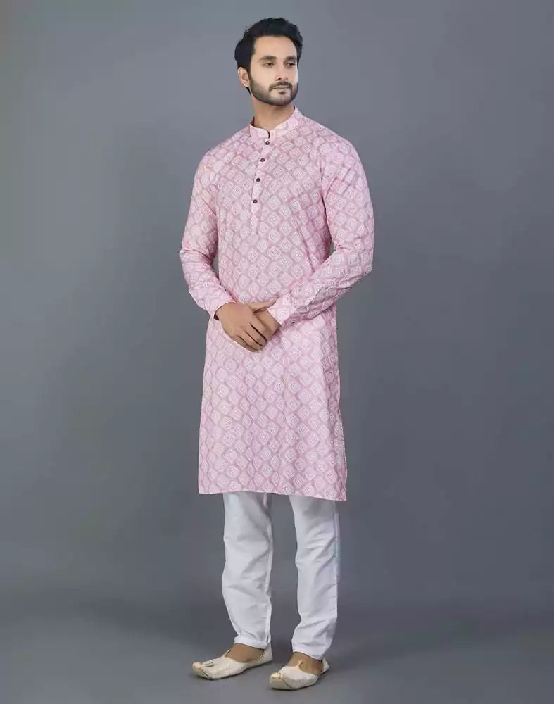 Image of Dazzling Pink Color Geometric Cotton kurta