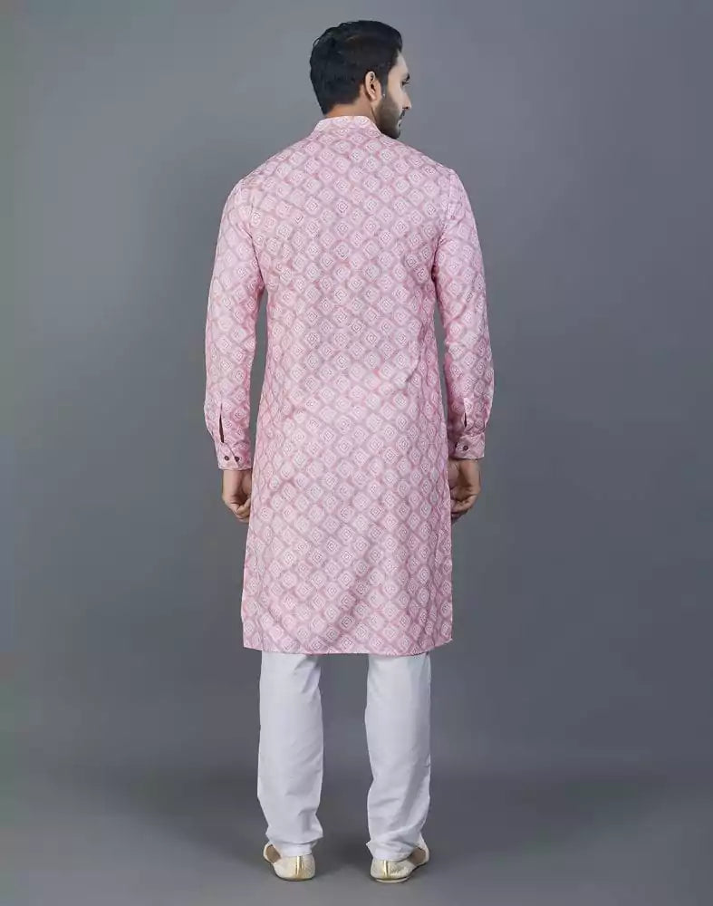 Image of Dazzling Pink Color Geometric Cotton kurta