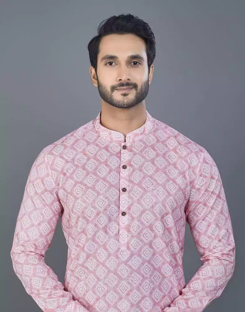 Image of Dazzling Pink Color Geometric Cotton kurta