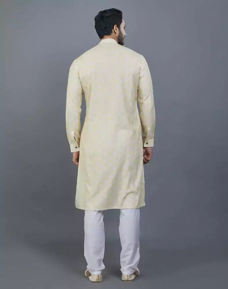 Image of Lemon Colored Geometric Cotton Kurta