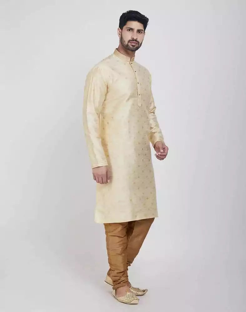 Image of Gold Self Brocade Kurta Pajama