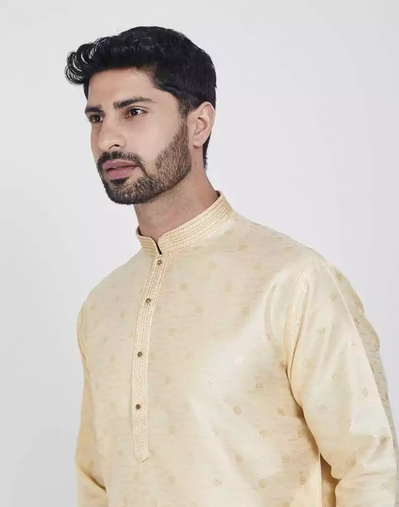 Image of Gold Self Brocade Kurta Pajama