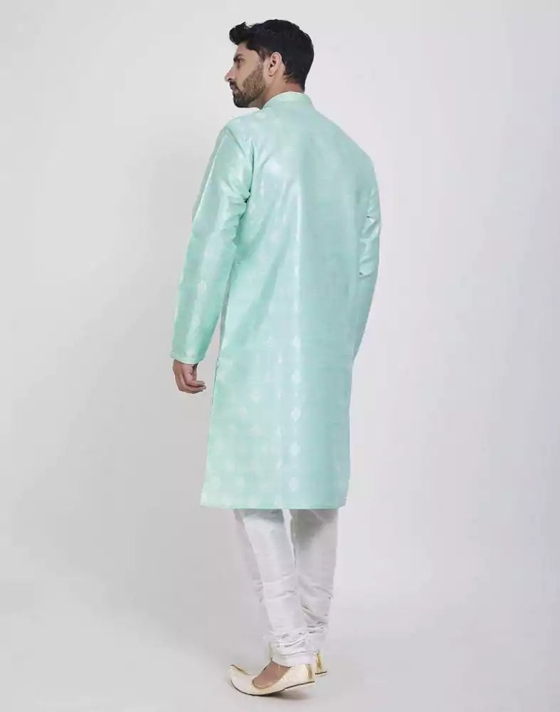 Image of Pista Green Jacquard Self Design Kurta Pajama