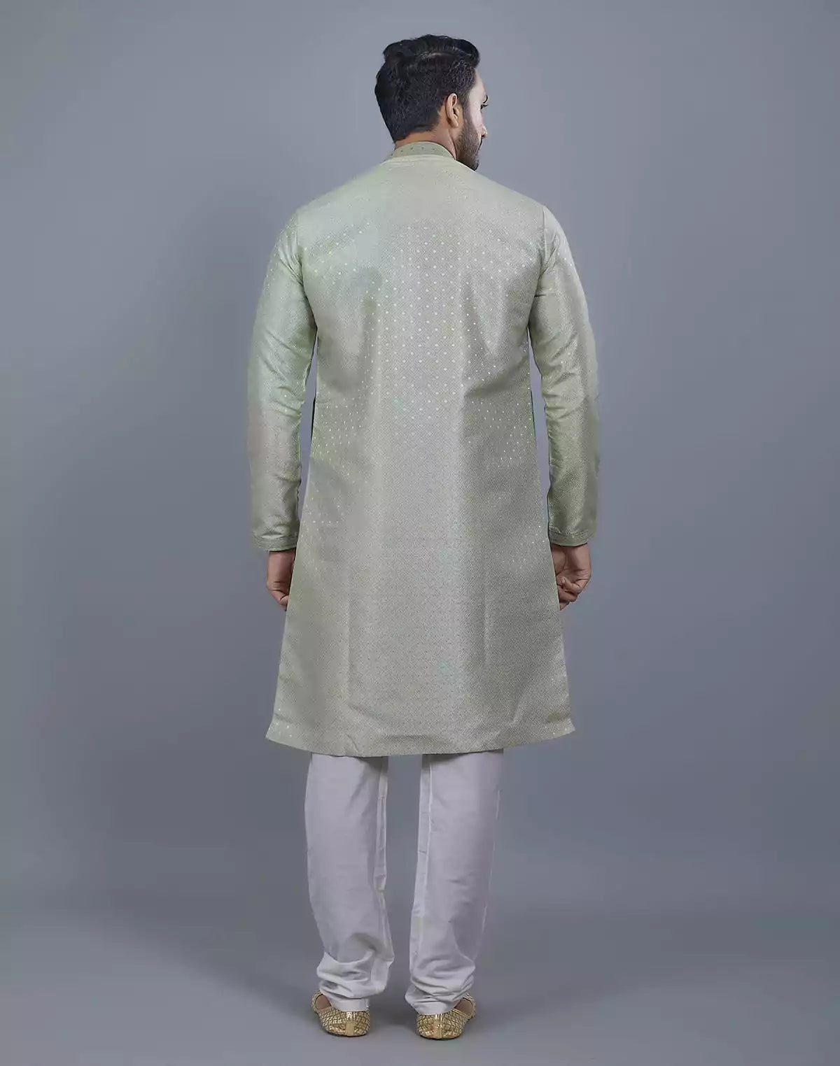 Image of Pista Green All Over Silver Motive Pattern Kurta Set