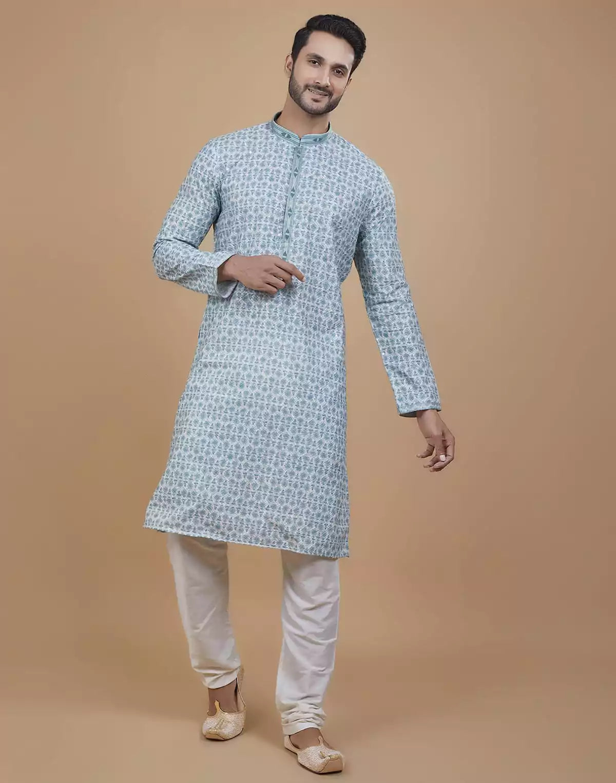 Image of Green Coloured All Over Stunning Fully Embroidery work Kurta Set