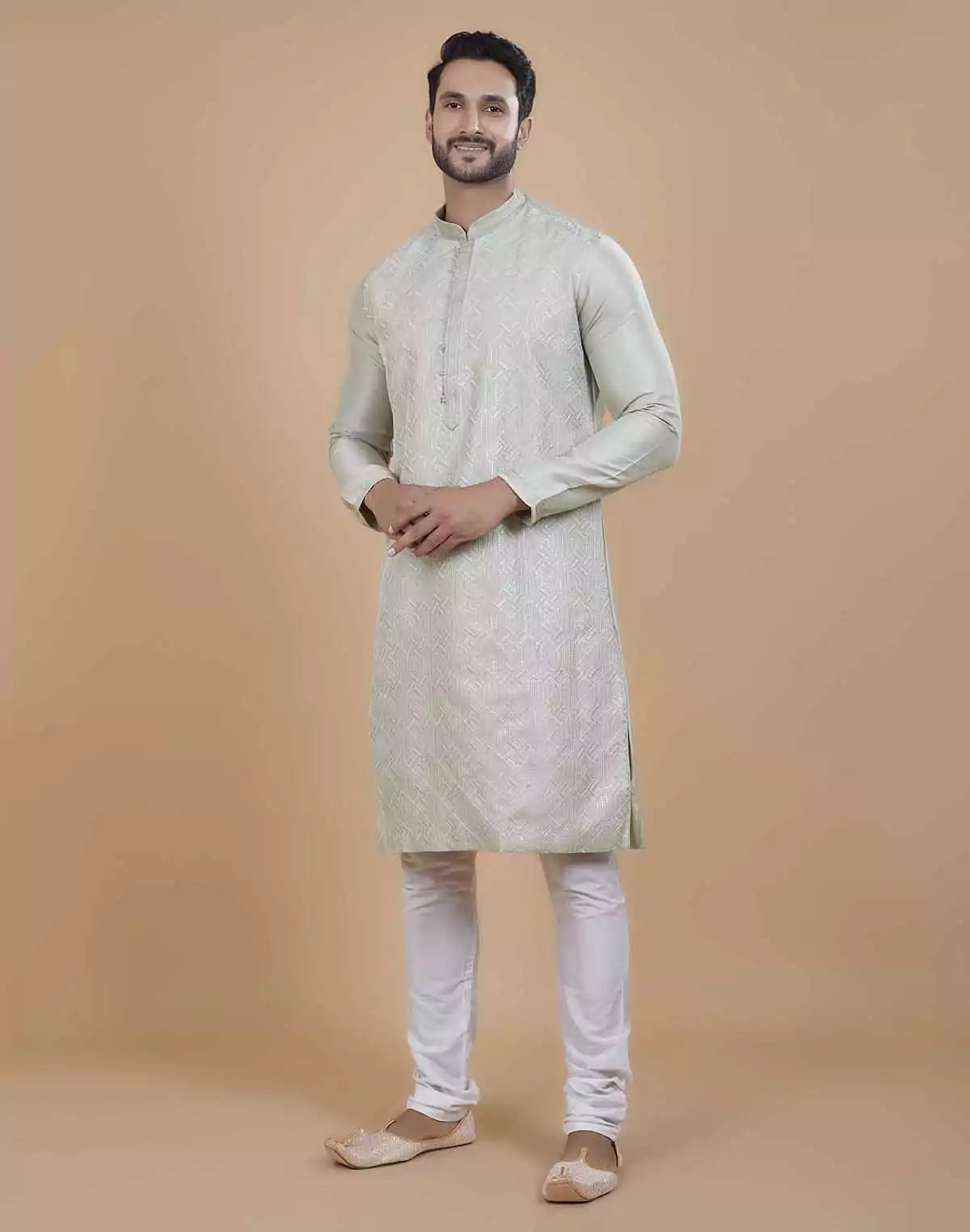 Image of Soft Silk Self Design Pattern Kurta Set