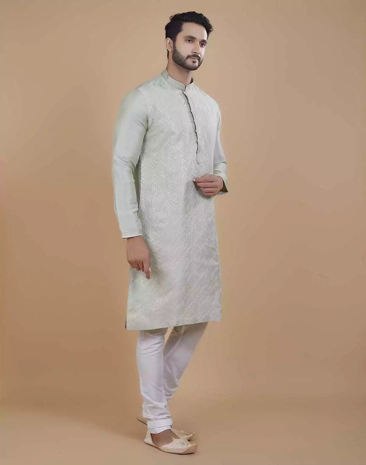 Image of Soft Silk Self Design Pattern Kurta Set