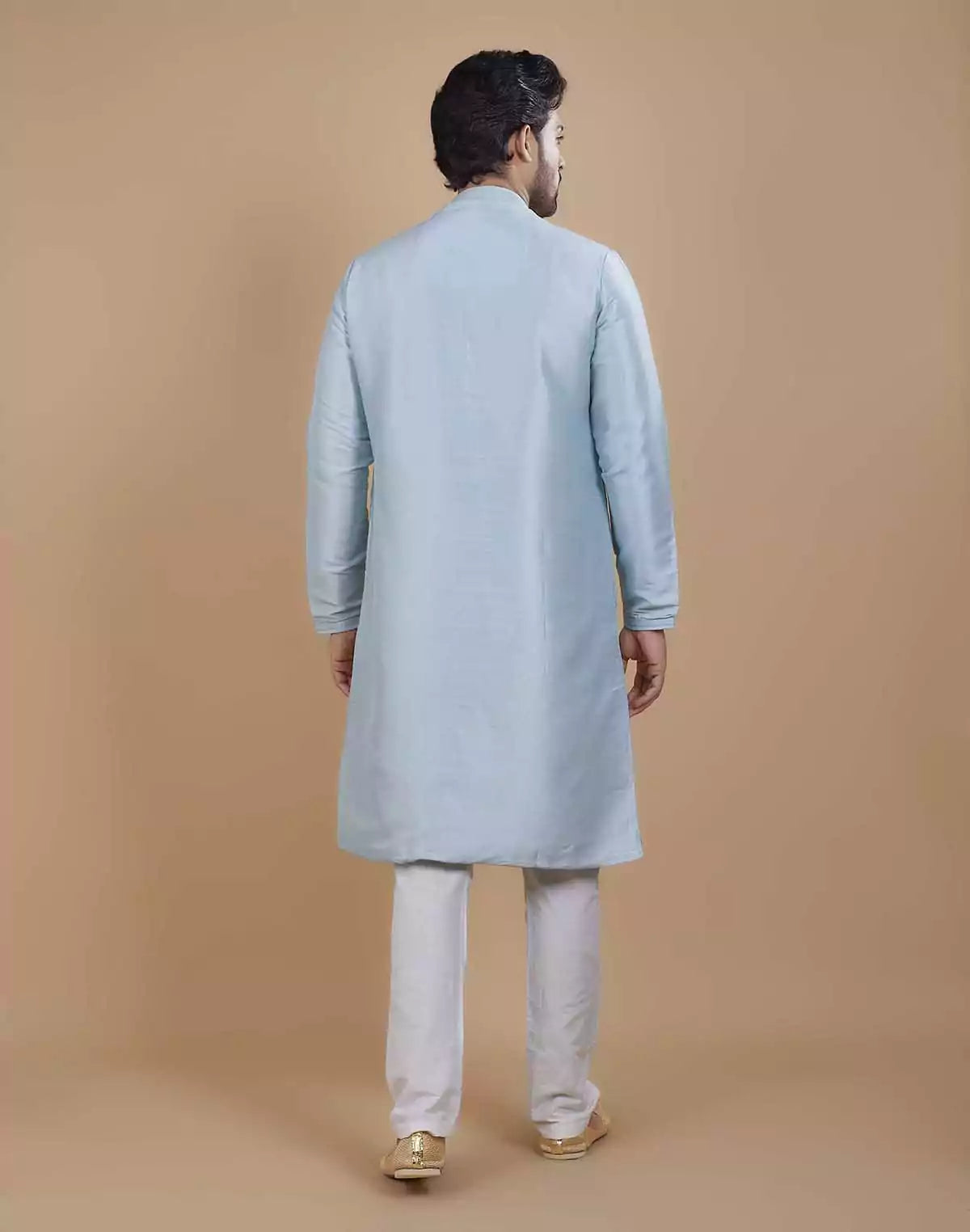 Image of Soft Silk Self Design Pattern Sky Blue Kurta Set