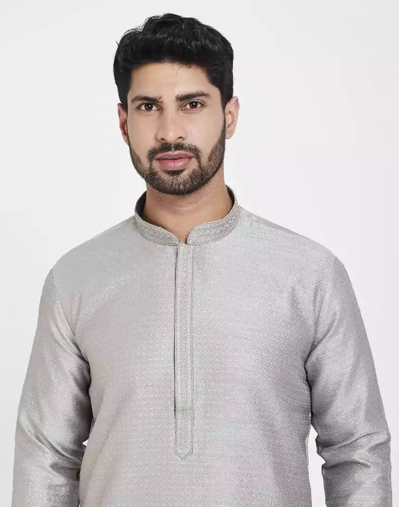 Image of Grey Impressive Thread And Sequence Work Kurta Pajama
