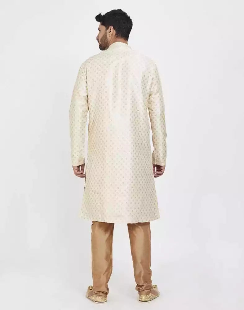 Image of Cream Art Silk Booties Design Kurta Pajama