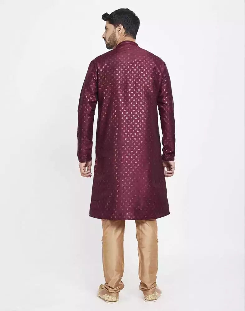 Image of Maroon Art Silk Booties Design Kurta Pajama