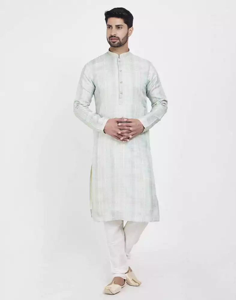 Image of Light Green Soft Silk Stylish Kurta Pajama