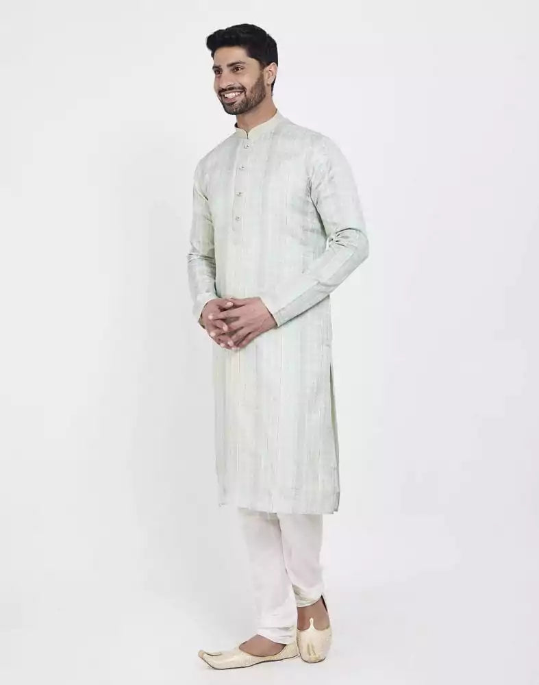 Image of Light Green Soft Silk Stylish Kurta Pajama