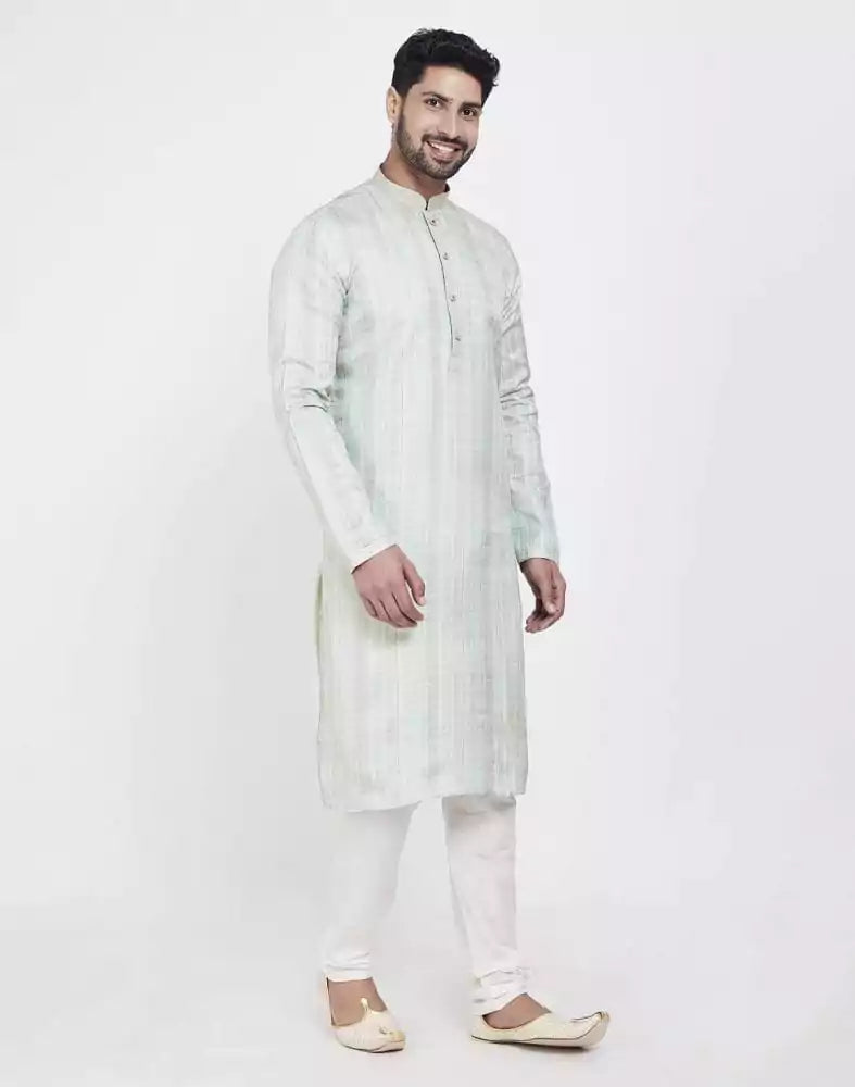 Image of Light Green Soft Silk Stylish Kurta Pajama