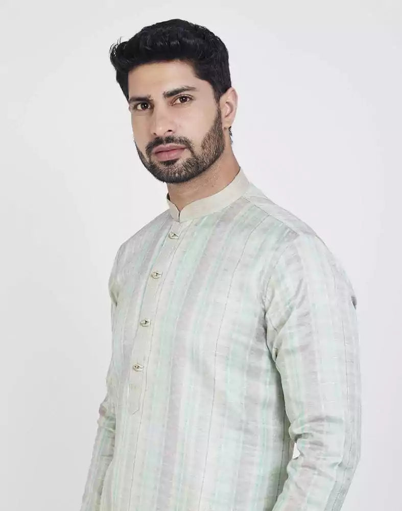 Image of Light Green Soft Silk Stylish Kurta Pajama