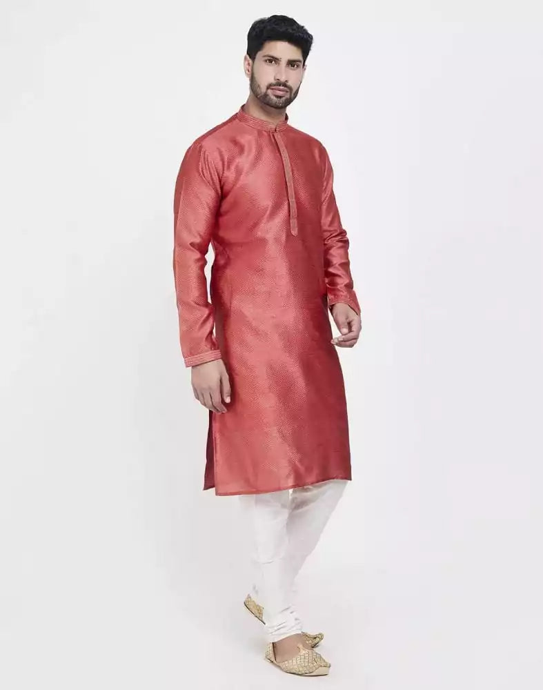 Image of Light Orange Astonishing Self Brocade Kurta Pajama Set