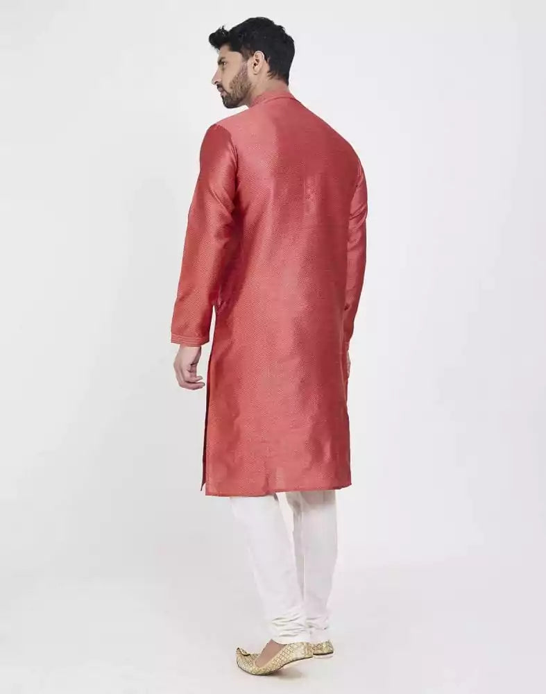 Image of Light Orange Astonishing Self Brocade Kurta Pajama Set