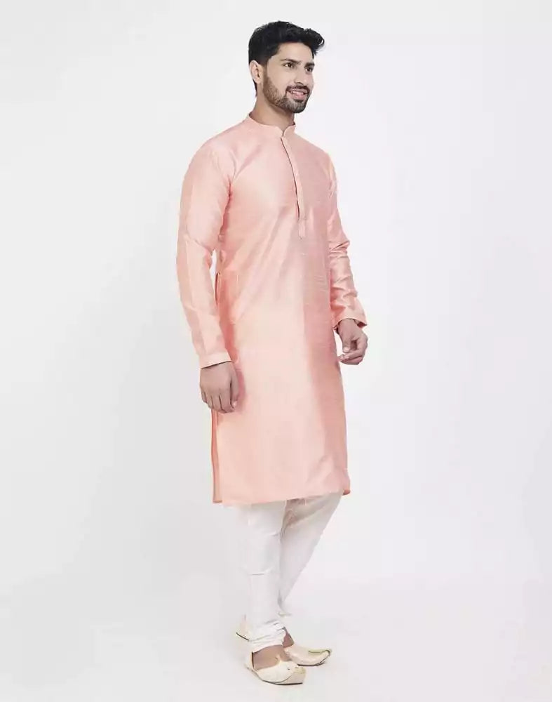 Image of Peach Astonishing Self Brocade Kurta Pajama Set