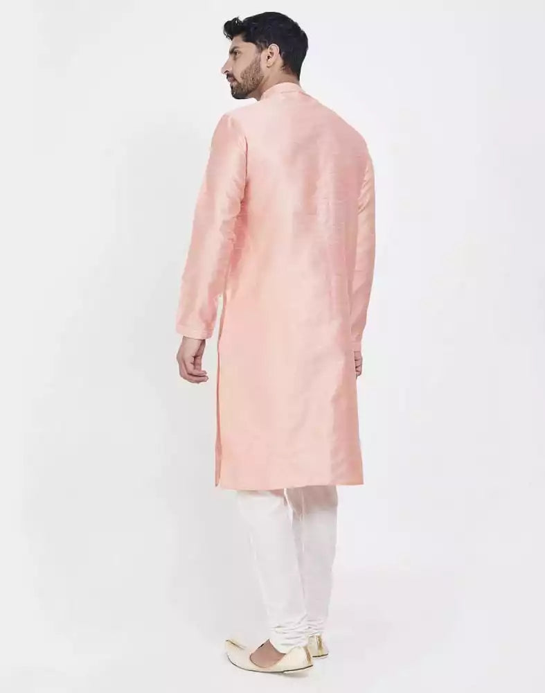 Image of Peach Astonishing Self Brocade Kurta Pajama Set