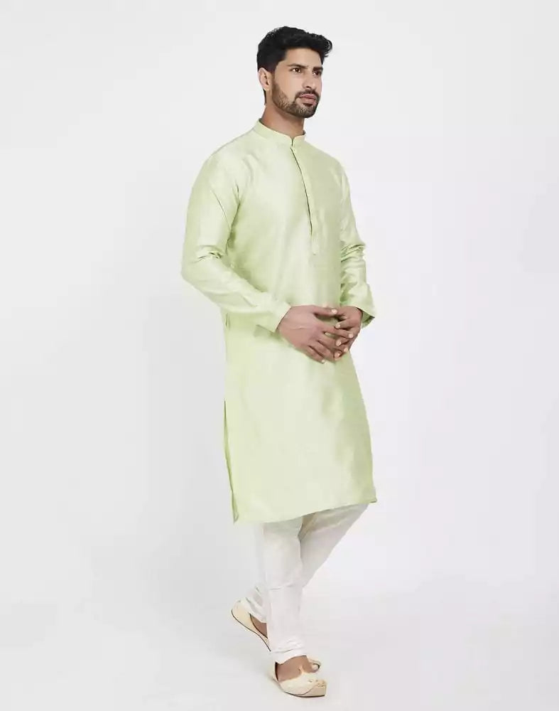 Image of Pista Green Astonishing Self Brocade Kurta Pajama Set