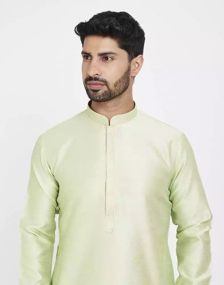 Image of Pista Green Astonishing Self Brocade Kurta Pajama Set