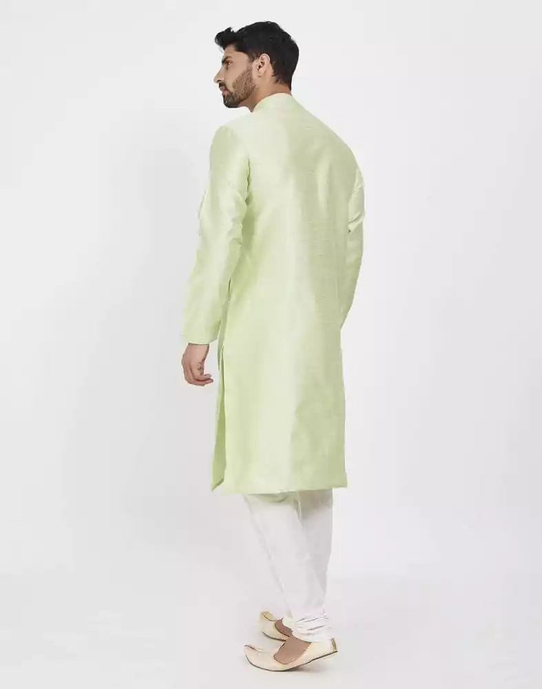 Image of Pista Green Astonishing Self Brocade Kurta Pajama Set