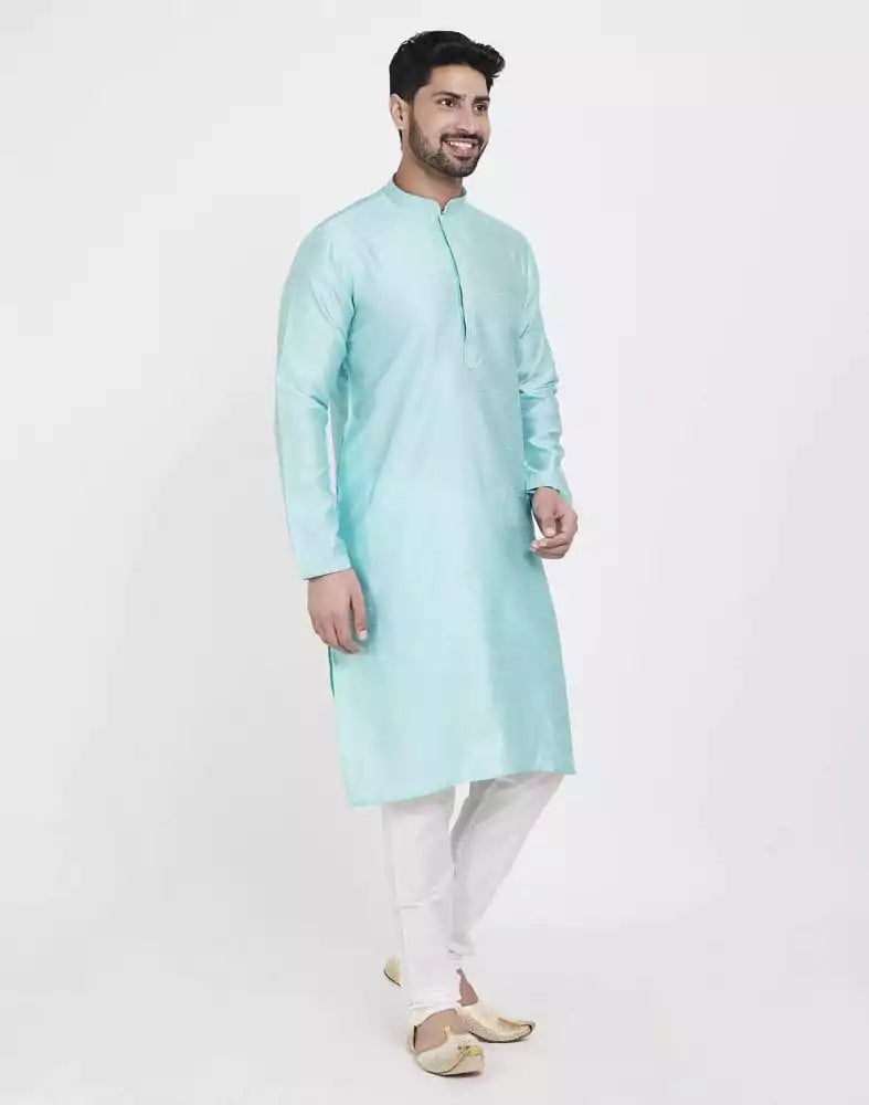 Image of Sky Blue Astonishing Self Brocade Kurta Pajama Set