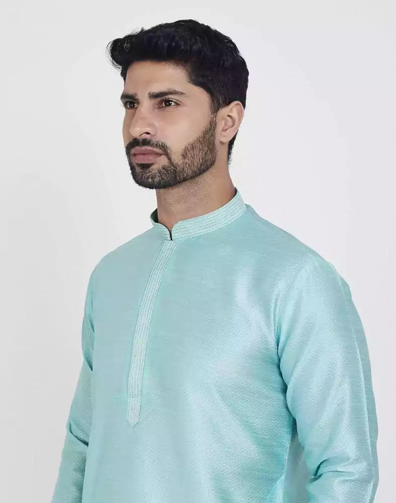 Image of Sky Blue Astonishing Self Brocade Kurta Pajama Set