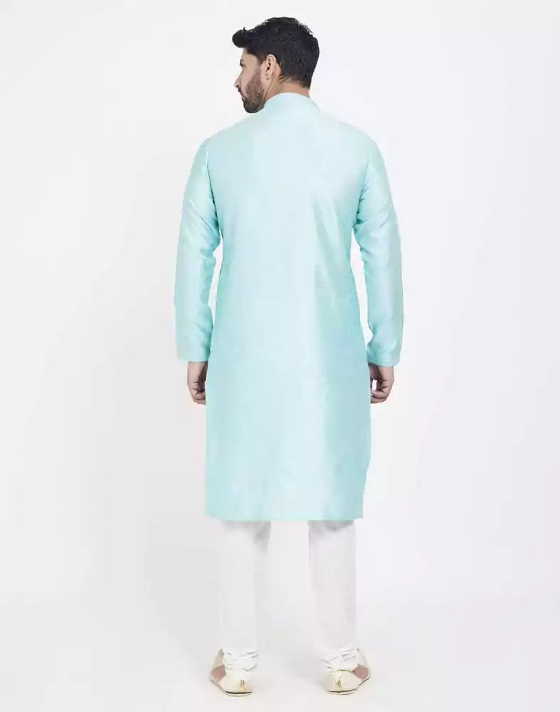 Image of Sky Blue Astonishing Self Brocade Kurta Pajama Set