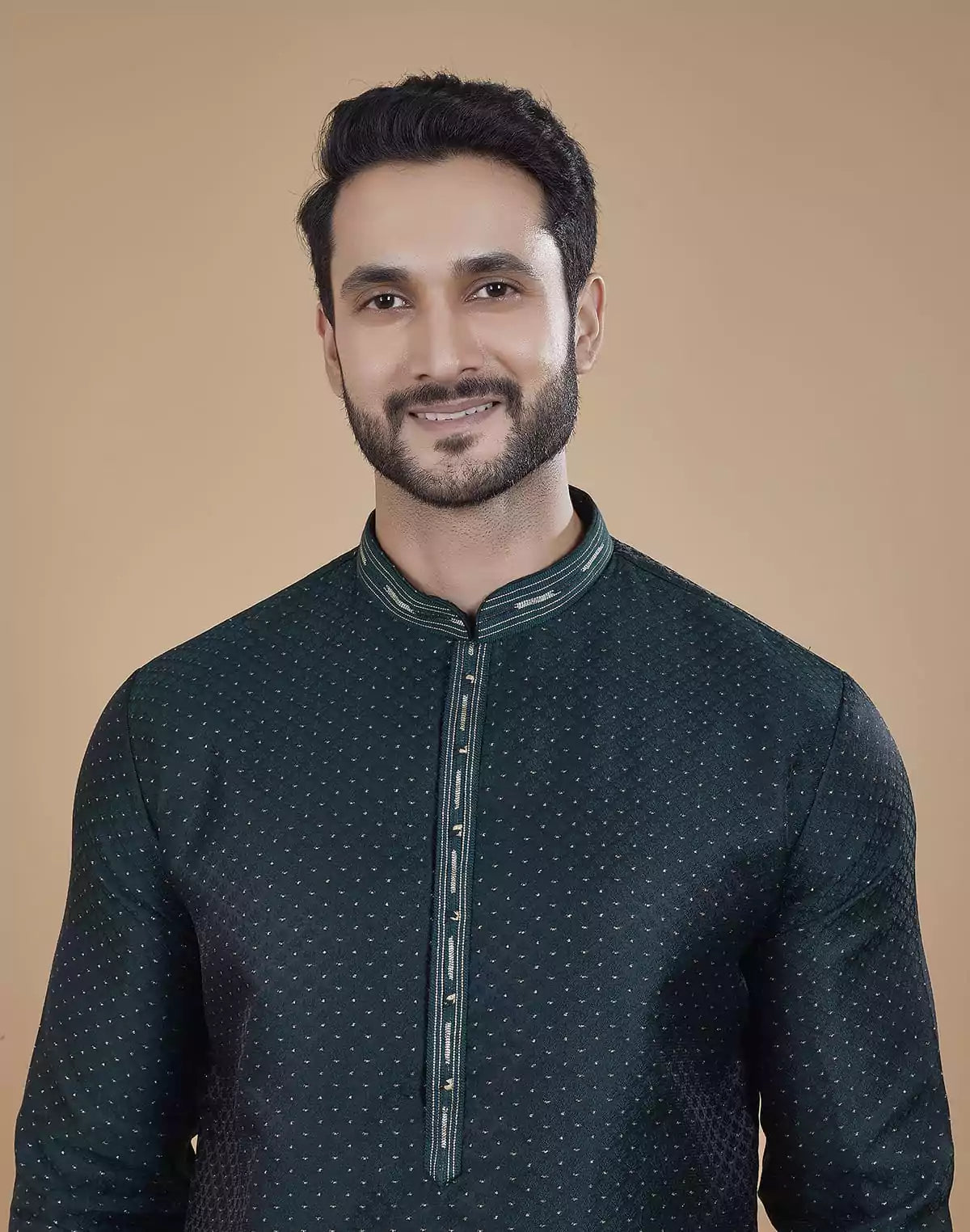 Image of Stunning Green Coloured Jacquard Kurta Pyjama Set