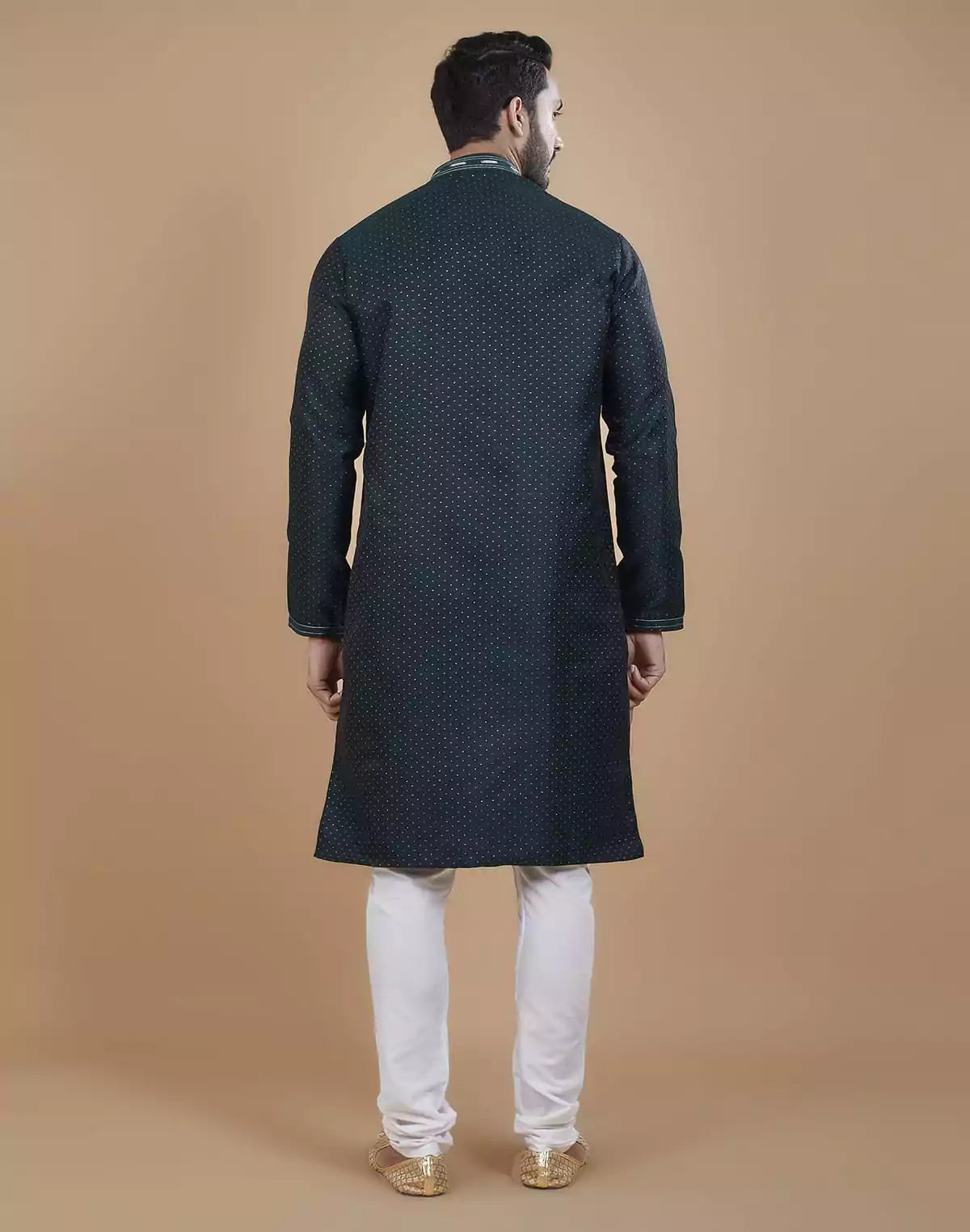 Image of Stunning Green Coloured Jacquard Kurta Pyjama Set