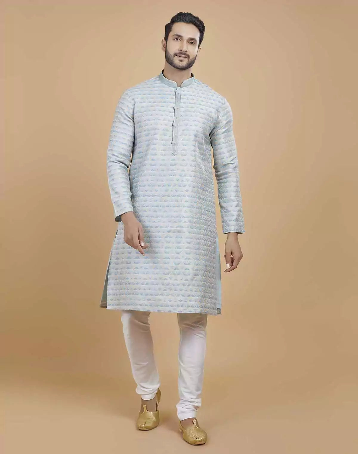 Image of Silk Printed Kurta Pajama Set