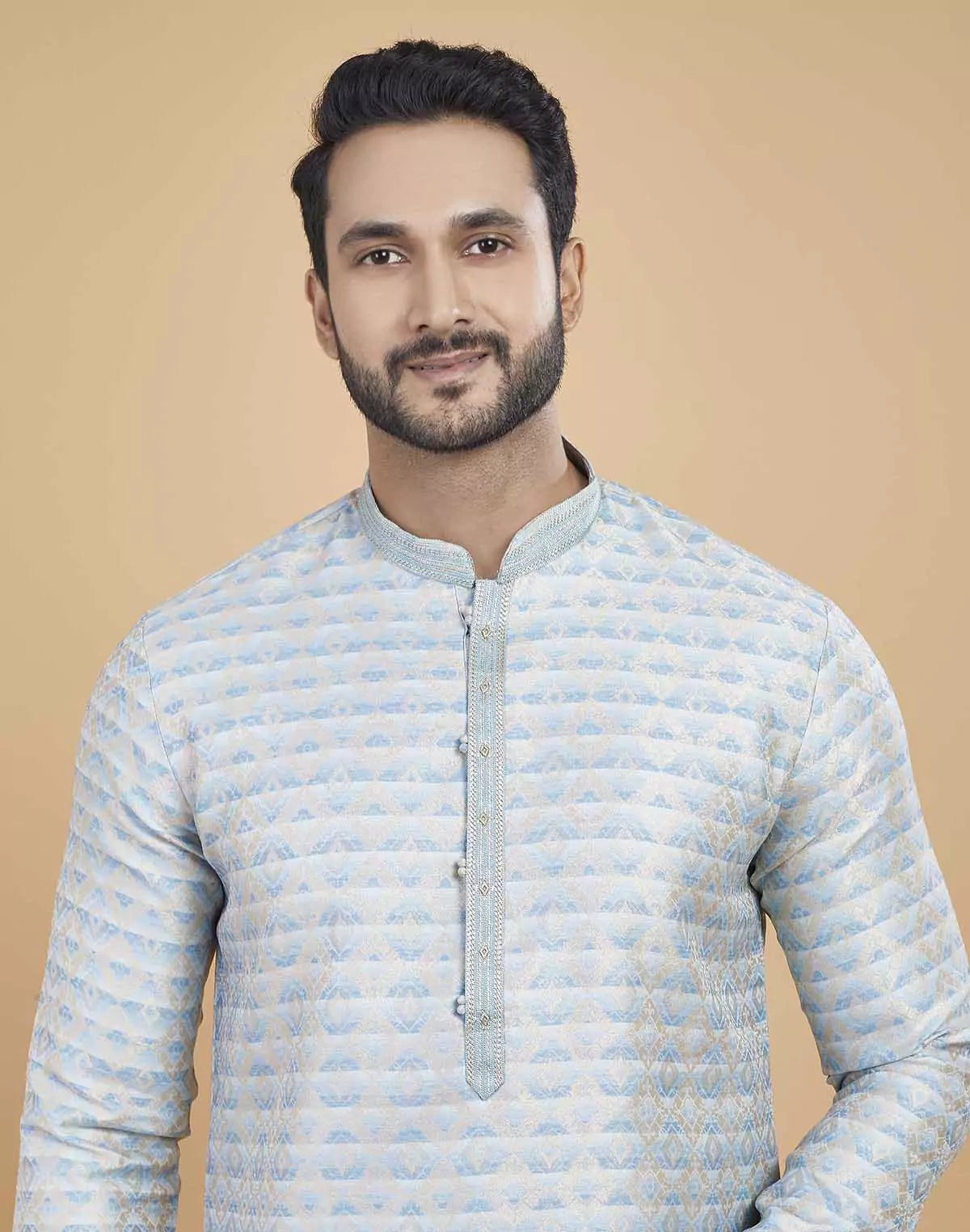Image of Silk Printed Kurta Pajama Set