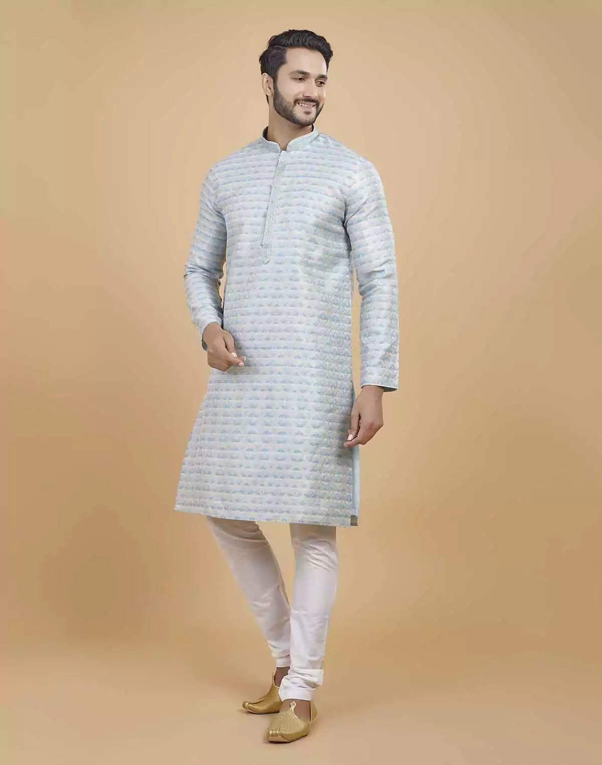 Image of Silk Printed Kurta Pajama Set