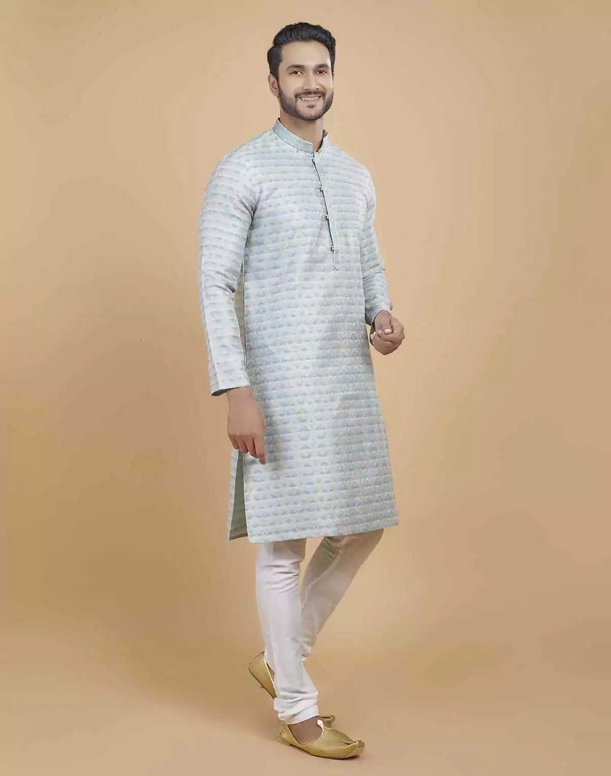Image of Silk Printed Kurta Pajama Set