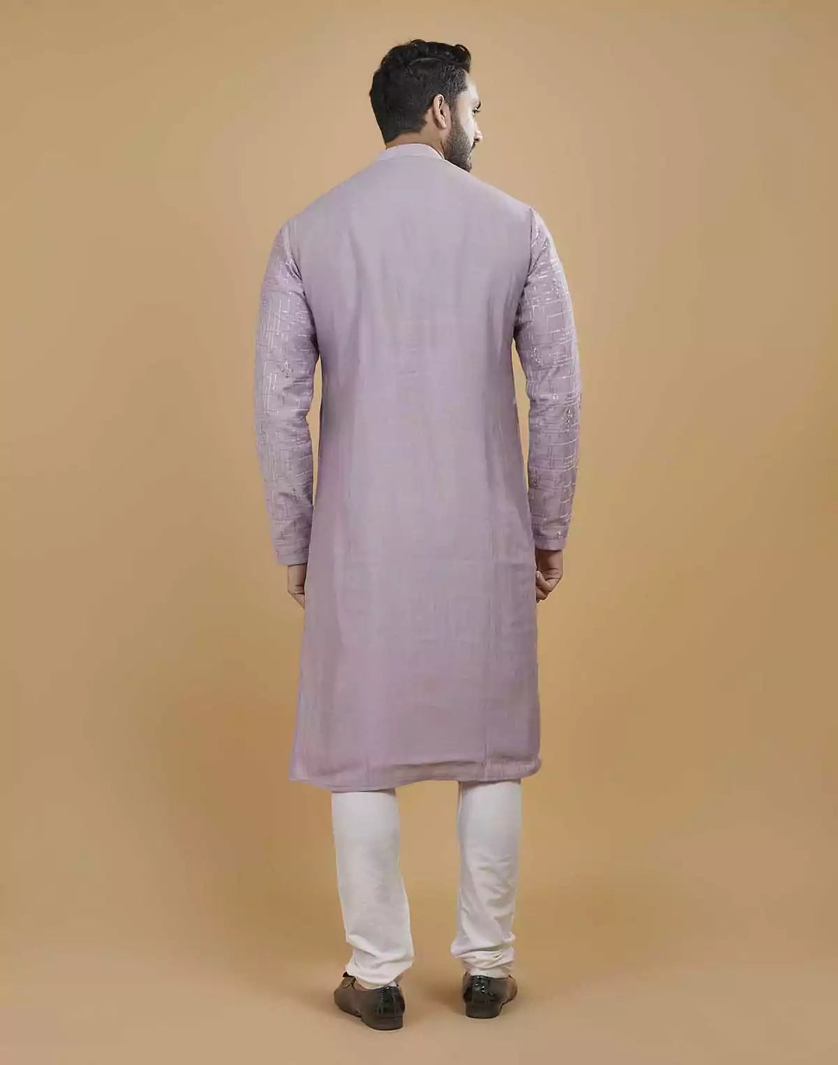 Image of Purple Jacquard Kurta Pajama Set