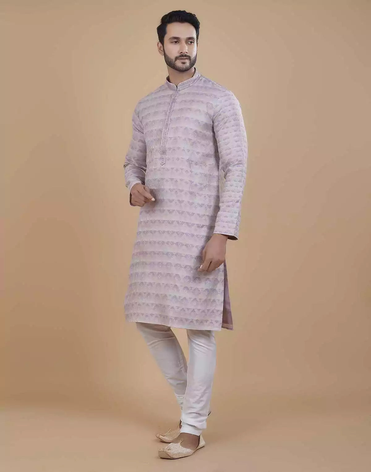 Image of Purple Jacquard Kurta Pajama Set