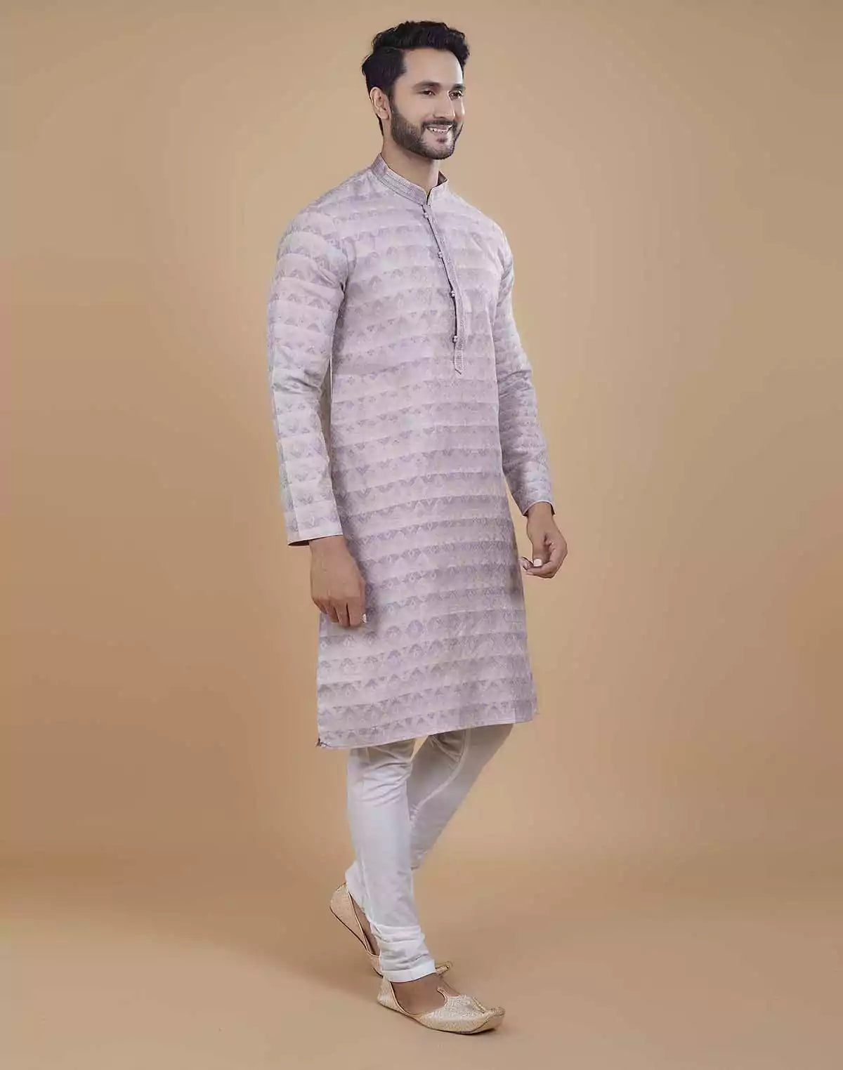 Image of Purple Jacquard Kurta Pajama Set