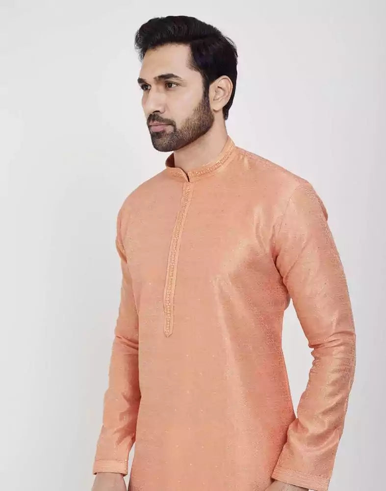 Image of Orange Thread & Sequence Work Kurta Pajama Set